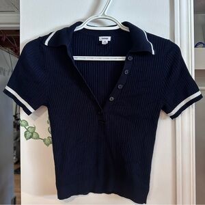 Navy Ribbed Short Sleeve Polo Shirt
